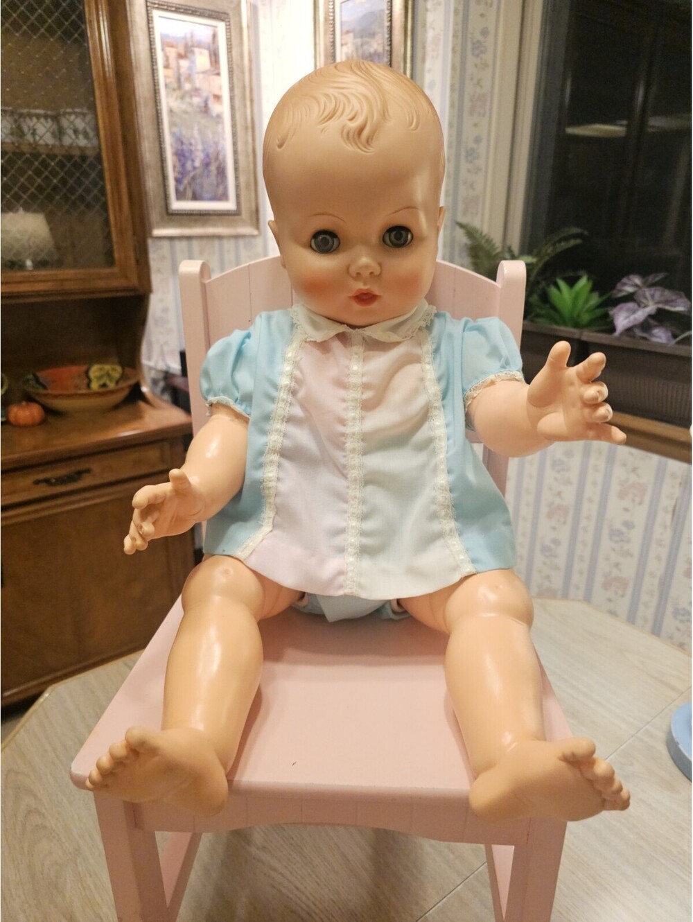 Vintage Horsman Vinyl Drink/Wet Baby Doll 1960's  22-23" Tall, Blue Eyes